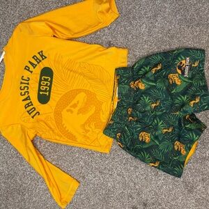 Jurassic Park Yellow Graphic Tee & Green Dino Swim Shorts Set